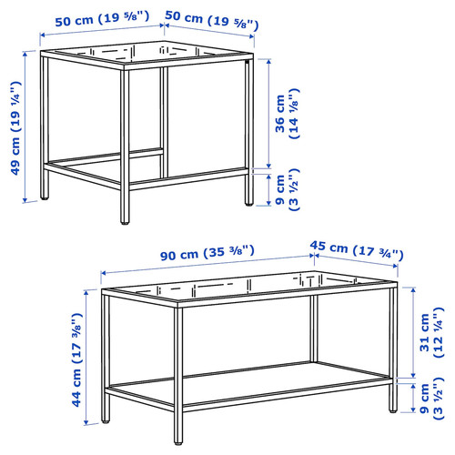 VITTSJÖ Nesting tables, set of 2, black-brown, glass, 90x50 cm