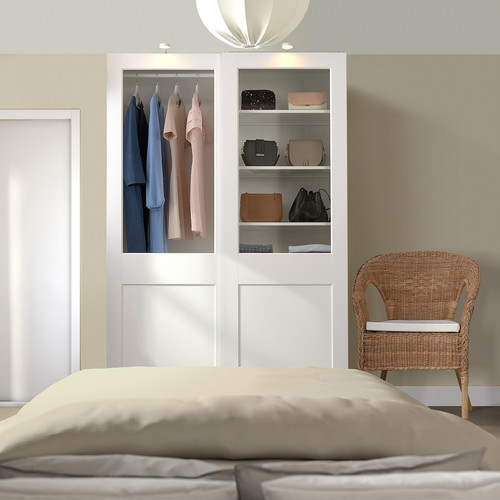 PAX / GRIMO Wardrobe combination, white/clear glass white, 150x66x236 cm