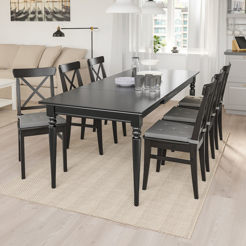 INGATORP / INGOLF Table and 6 chairs, black/brown-black, 155/215 cm