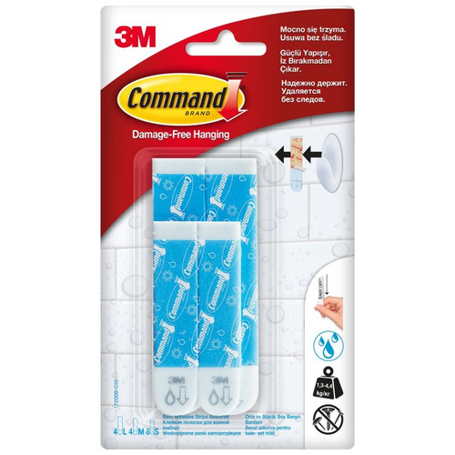 3M Command Bathroom Adhesive Strips, Pack of 12