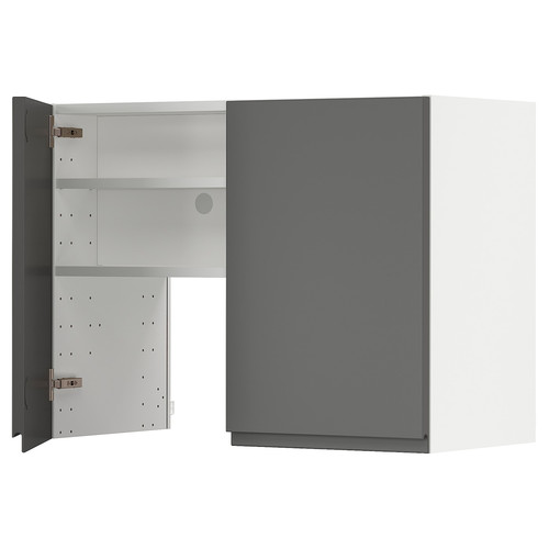 METOD Wall cb f extr hood w shlf/door, white/Voxtorp dark grey, 80x60 cm