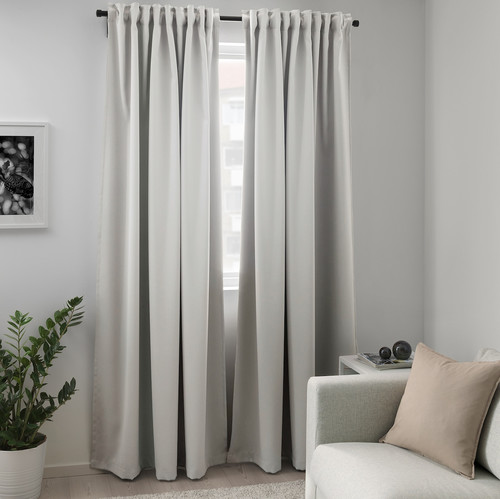 MAJGULL Block-out curtains, 1 pair, light grey, 145x300 cm