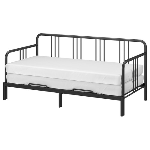 FYRESDAL Day-bed with 2 mattresses, black/Vannareid firm, 80x200 cm