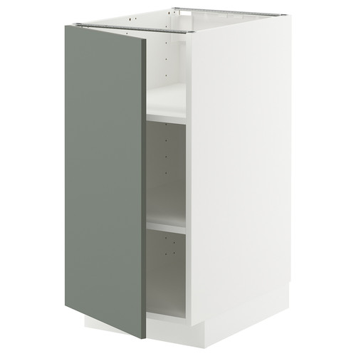 METOD Base cabinet with shelves, white/Nickebo matt grey-green, 40x60 cm