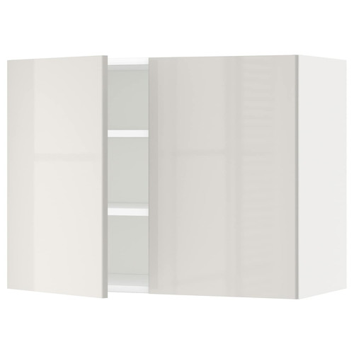 METOD Wall cabinet with shelves/2 doors, white/Ringhult light grey, 80x60 cm