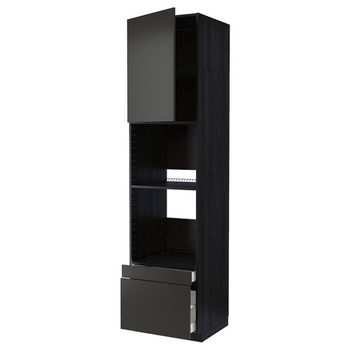 METOD / MAXIMERA Hi cab f ov/combi ov w dr/2 drwrs, black/Nickebo matt anthracite, 60x60x240 cm