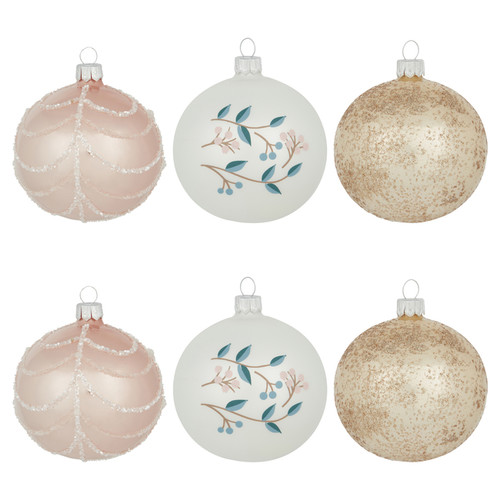 Christmas Glass Baubles Set, pastel, 6pcs