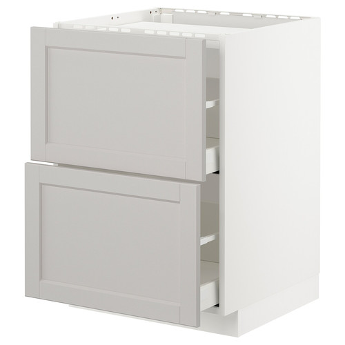 METOD / MAXIMERA Base cab f hob/2 fronts/2 drawers, white/Lerhyttan light grey, 60x60 cm