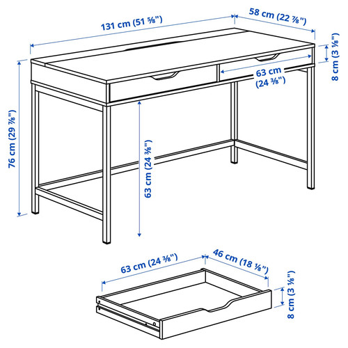 ALEX Desk, white stained/oak effect, 132x58x76 cm