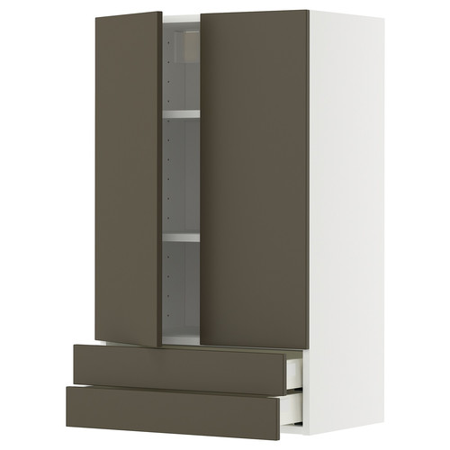 METOD / MAXIMERA Wall cabinet w 2 doors/2 drawers, white/Havstorp brown-beige, 60x100 cm