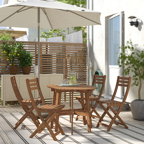 ASKHOLMEN Gateleg table+4 chairs, outdoor, foldable dark brown