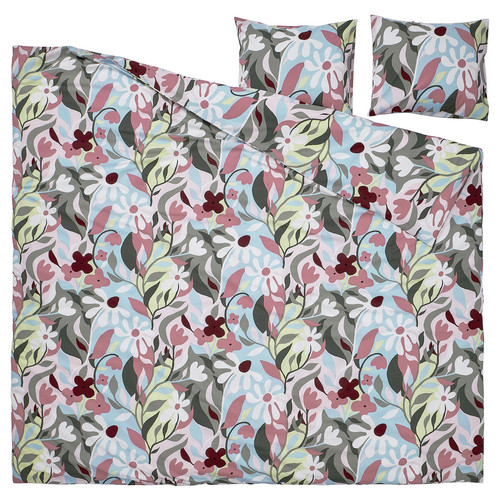 KORSKOVALL Duvet cover and 2 pillowcases, multicolour/floral pattern, 200x200/50x60 cm