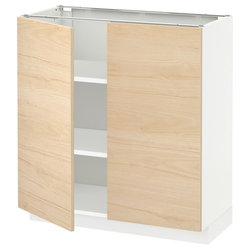 METOD Base cabinet with shelves/2 doors, white/Askersund light ash effect, 80x37 cm