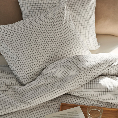 ÅKERFIBBLA Duvet cover and 2 pillowcases, white black/check, 200x200/50x60 cm