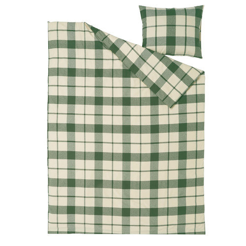 BESKSÖTEMAL Duvet cover and pillowcase, green/check, 150x200/50x60 cm