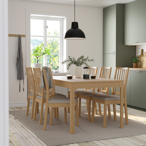 EKEDALEN / EKEDALEN Table and 6 chairs, oak oak effect/Orrsta light grey, 180/240 cm