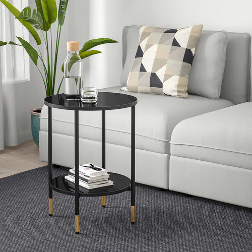 ÄSPERÖD Side table, black, glass black, 45 cm