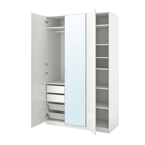 PAX / FARDAL/ÅHEIM Wardrobe combination, high-gloss white/mirror glass, 150x60x236 cm