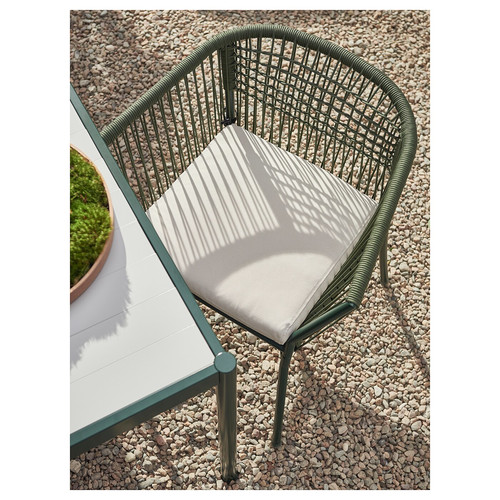 SEGERÖN Outdoor chair with armrests, dark green/Frösön/Duvholmen beige