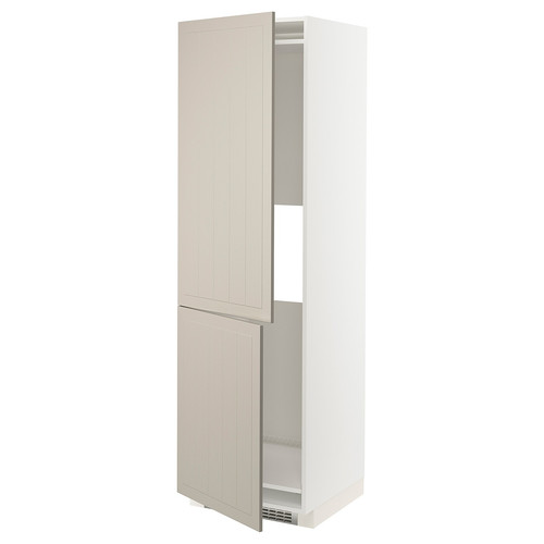 METOD Hi cab f fridge or freezer w 2 drs, white/Stensund beige, 60x60x200 cm