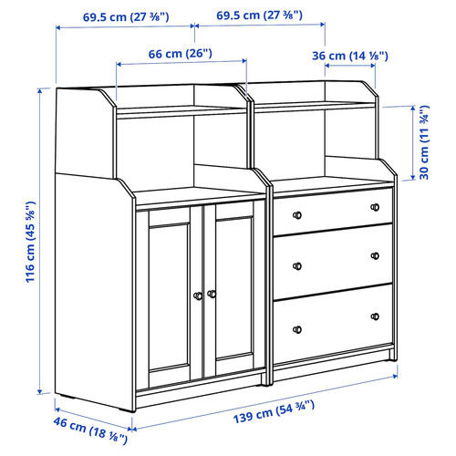 HAUGA Storage combination, white, 139x46x116 cm