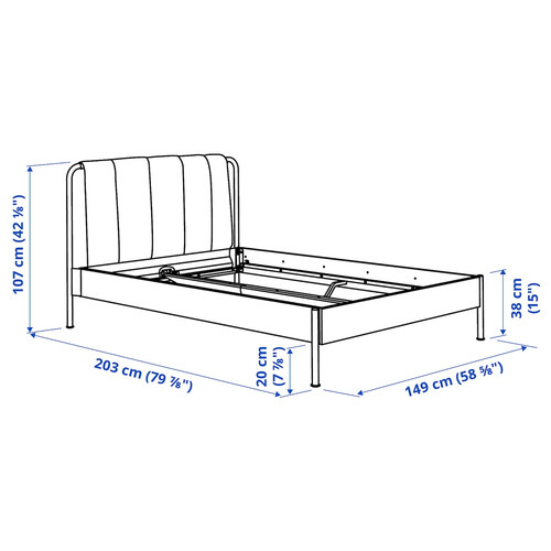 TÄLLÅSEN Upholstered bed frame, Kulsta grey-green/Luröy, 160x200 cm