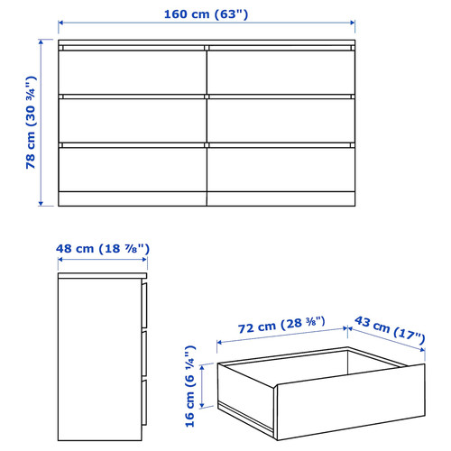 MALM Bedroom furniture, set of 4, black-brown, 140x200 cm