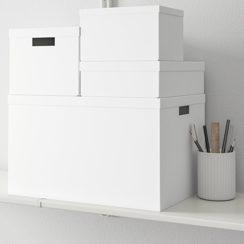 TJENA Storage box with lid, white, 35x50x30 cm