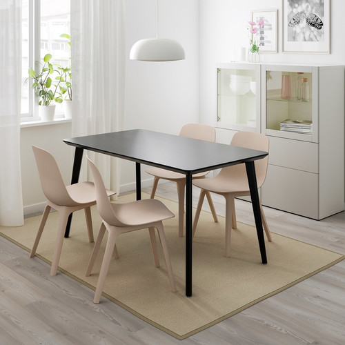 LISABO / ODGER Table and 4 chairs, black, beige, 140x78 cm