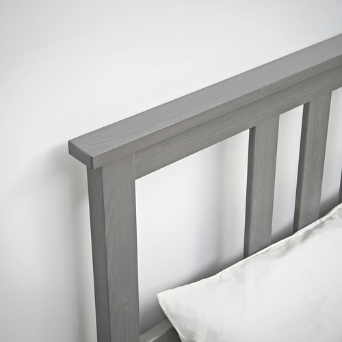 HEMNES Bed frame with mattress, grey stain/Valevåg firm, 140x200 cm