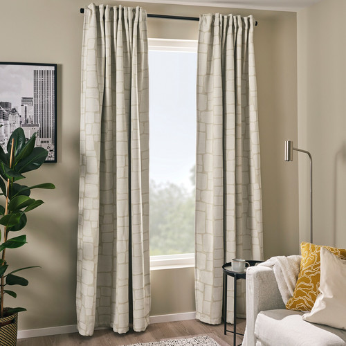 LÖNNSTÄVMAL Block-out curtains, 1 pair, beige, 145x300 cm