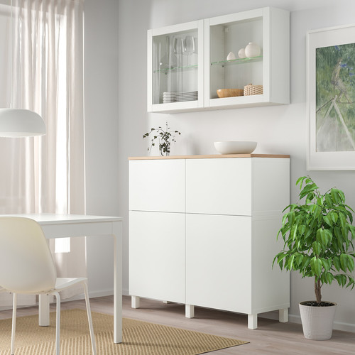 BESTÅ Storage combination w doors/drawers, white Lappviken/Sindvik/Stubbarp white clear glass, 120x42x240 cm