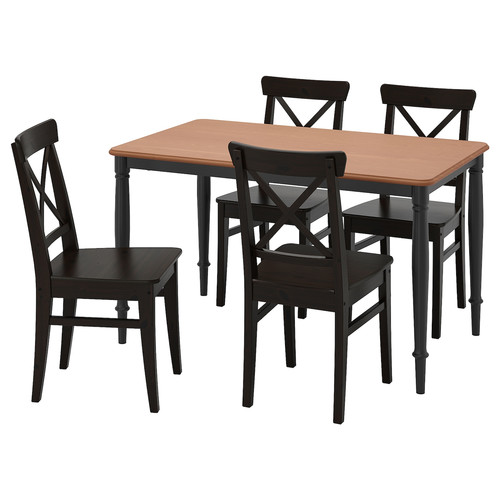 DANDERYD / INGOLF Table and 4 chairs, pine veneer black/brown-black, 130x80 cm