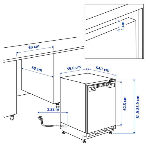 SMÅFRUSEN Under counter fridge, IKEA 500 integrated/white, 134 l