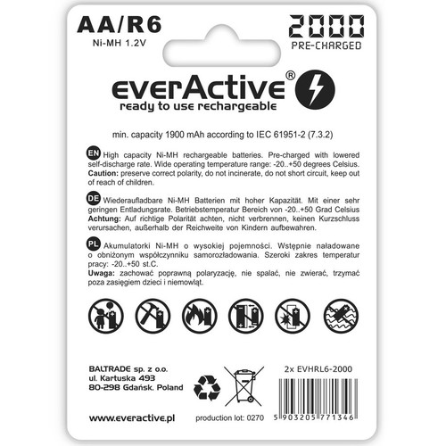 everActive Rechargeable Batteries R6/AA 2000mAh 2pcs