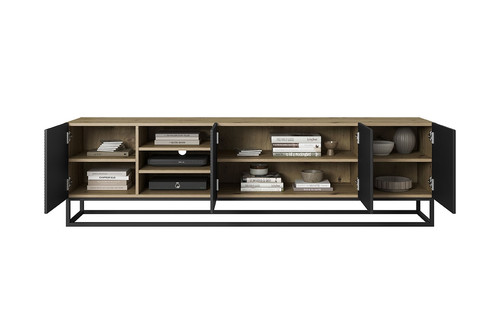 TV Cabinet Asha 200 cm, metal legs, artisan/matt black