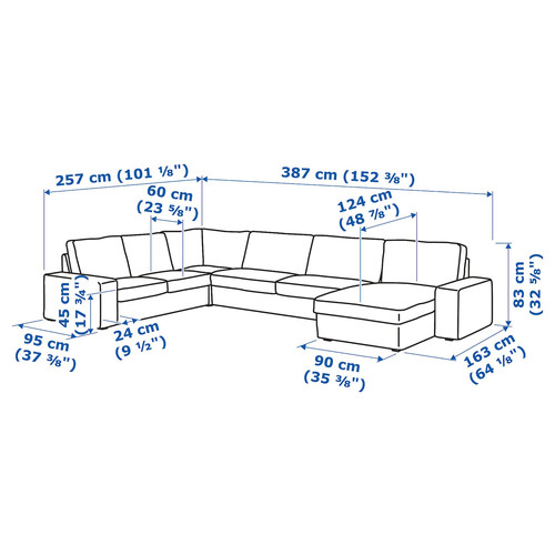 KIVIK Corner sofa, 6-seat w chaise longue, Tibbleby beige/grey