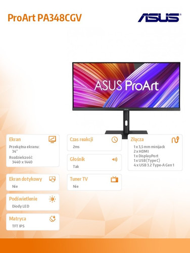 Asus 34" Gaming Monitor PA348CGV BK/2MS/EU/HDMI+DP+USBx4