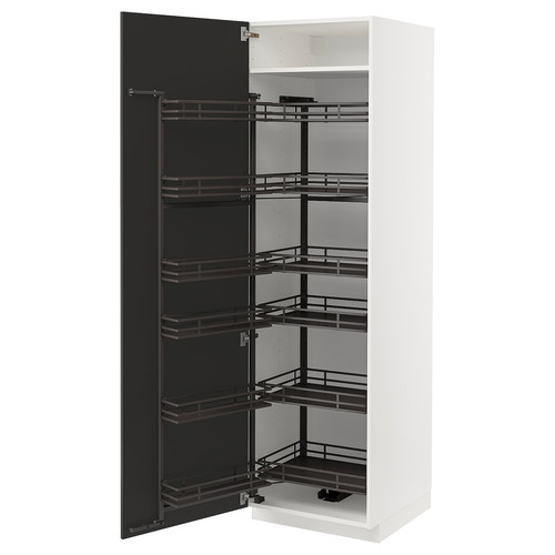 METOD High cabinet with pull-out larder, white/Nickebo matt anthracite, 60x60x200 cm