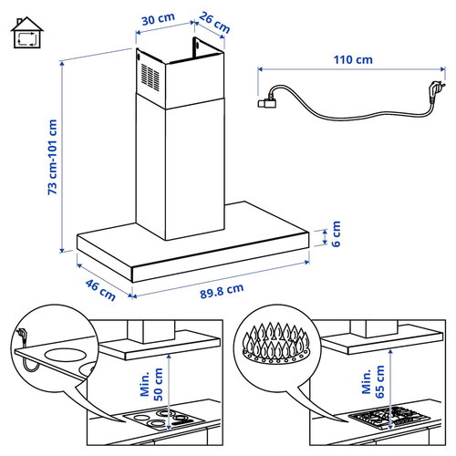 KULINARISK Wall mounted extractor hood, stainless steel, glass