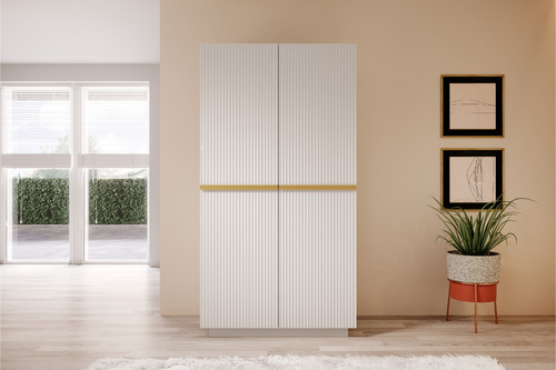 Wardrobe Nicole 100 cm, matt white, gold handles