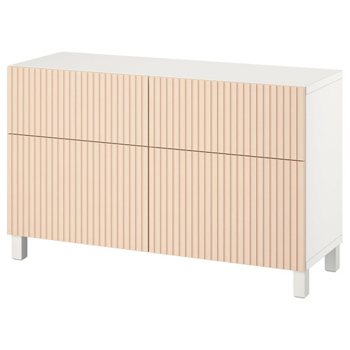 BESTÅ Storage combination w doors/drawers, white/Björköviken/Stubbarp birch veneer, 120x42x74 cm