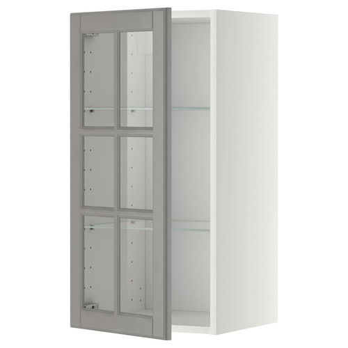 METOD Wall cabinet w shelves/glass door, white/Bodbyn grey, 40x80 cm