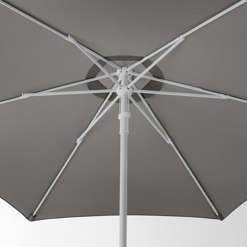 HÖGÖN Parasol with base, light grey/Huvön grey, 270 cm