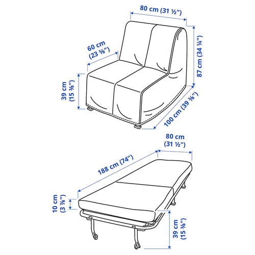 LYCKSELE HÅVET Chair-bed, Knisa light grey