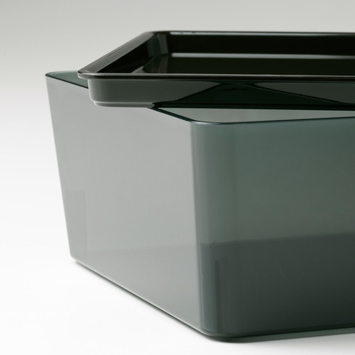 KUGGIS Box with lid, transparent black, 18x26x8 cm