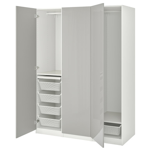 PAX / FARDAL Wardrobe combination, white, high-gloss light grey, 150x60x201 cm