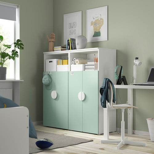 SMÅSTAD / PLATSA Storage combination, white/light green with 6 shelves, 120x42x123 cm