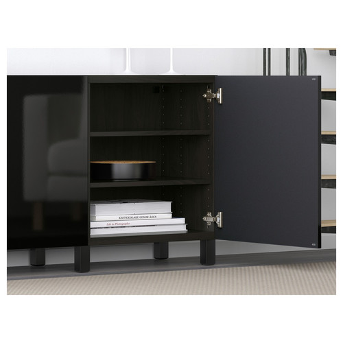 BESTÅ Storage combination with doors, black-brown, Selsviken high-gloss black, 180x40x74 cm