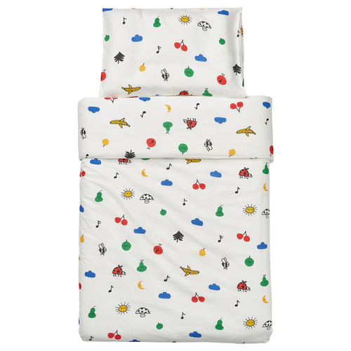 GRÖNFINK Duvet cover 1 pillowcase for cot, multicolour, 110x125/35x55 cm